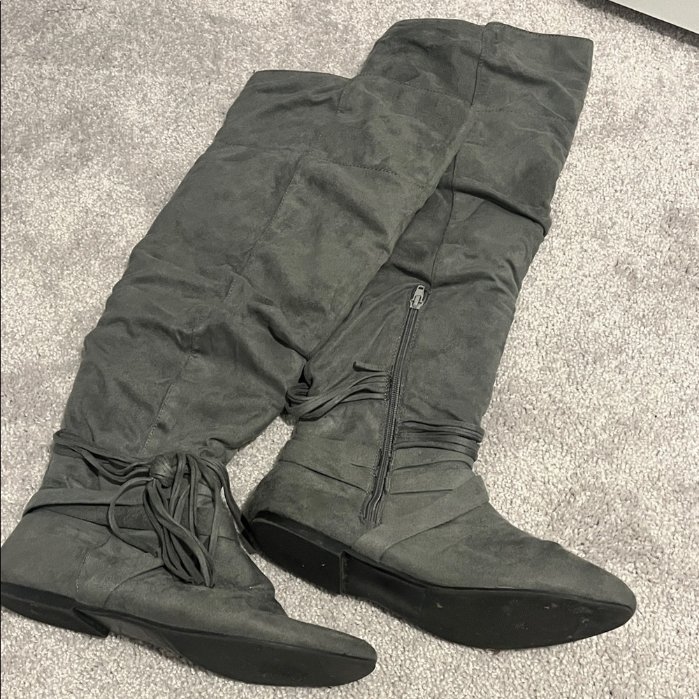 Gray over the knee boots